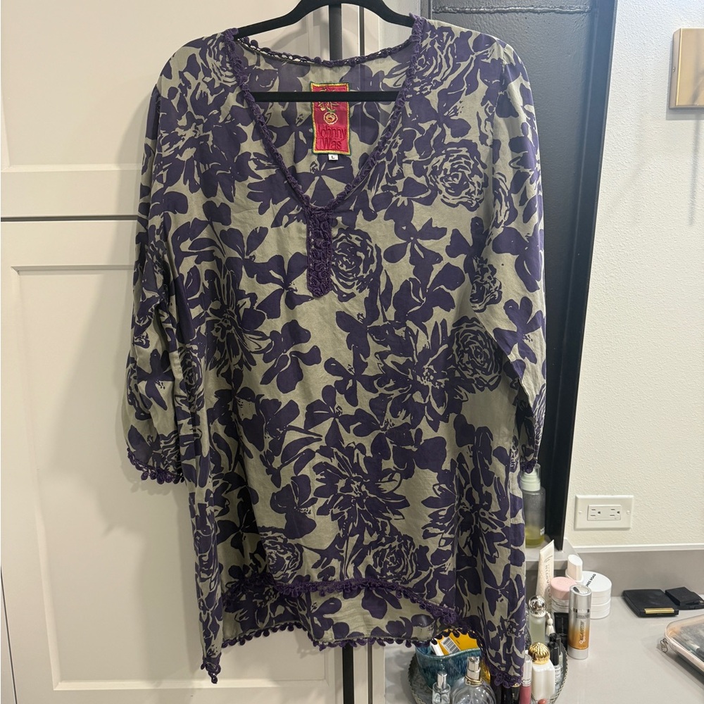 Johnny Was Purple and Gray Floral Tunic